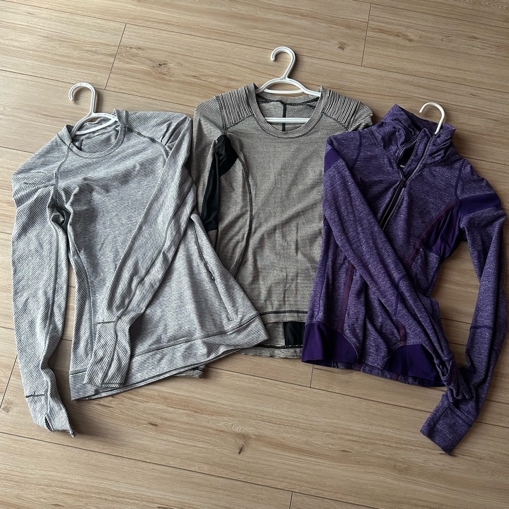 Lululemon athletica Women’s Long-Sleeve Active Tops - Gray & Purple and CRB
